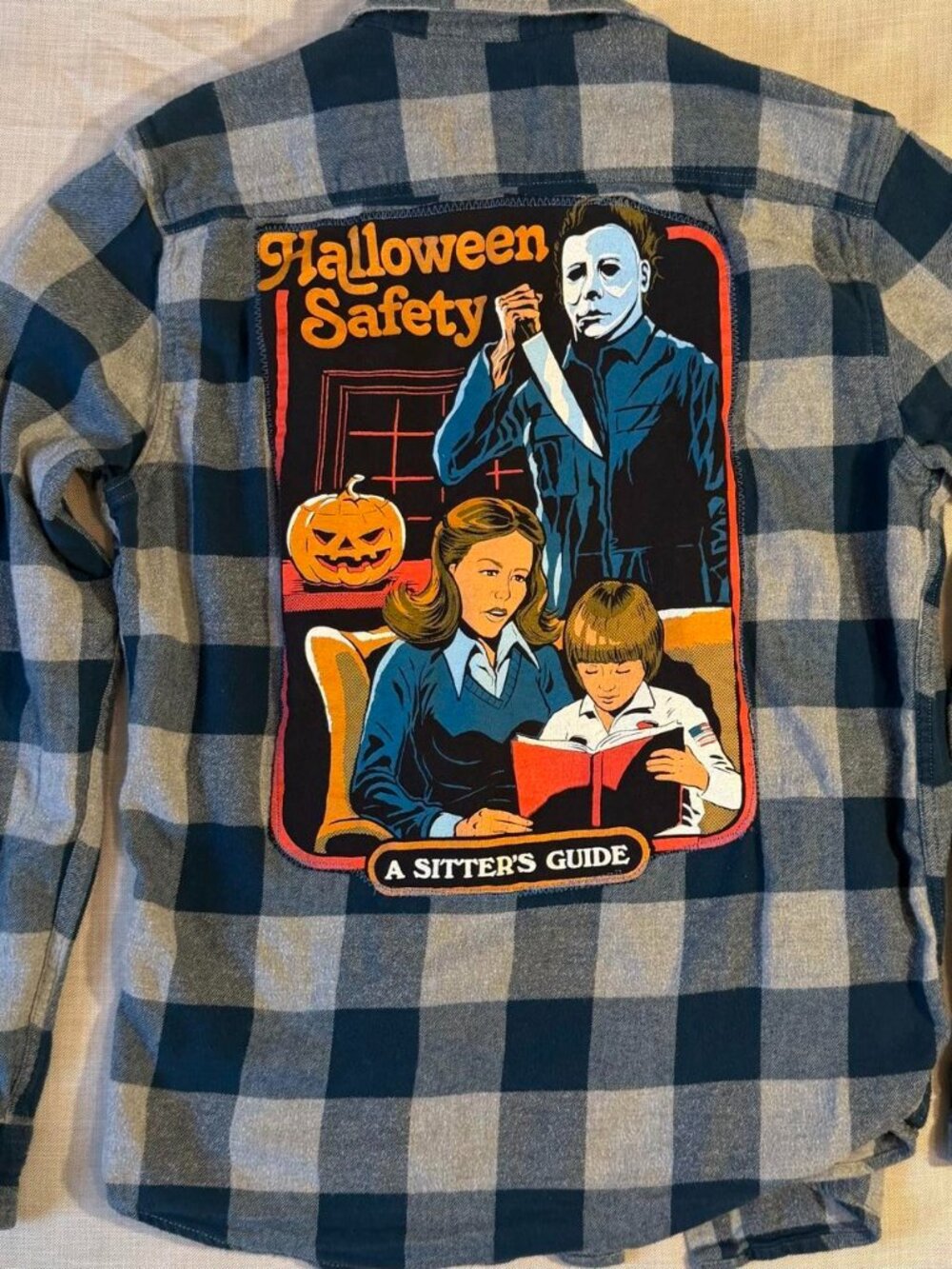 Michael Myers Halloween Custom Flannel Shirt S Horror Patch Grunge